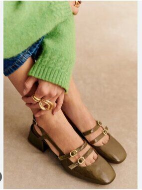 Sezane Paula Babies Patent Olive Leather (US 8)